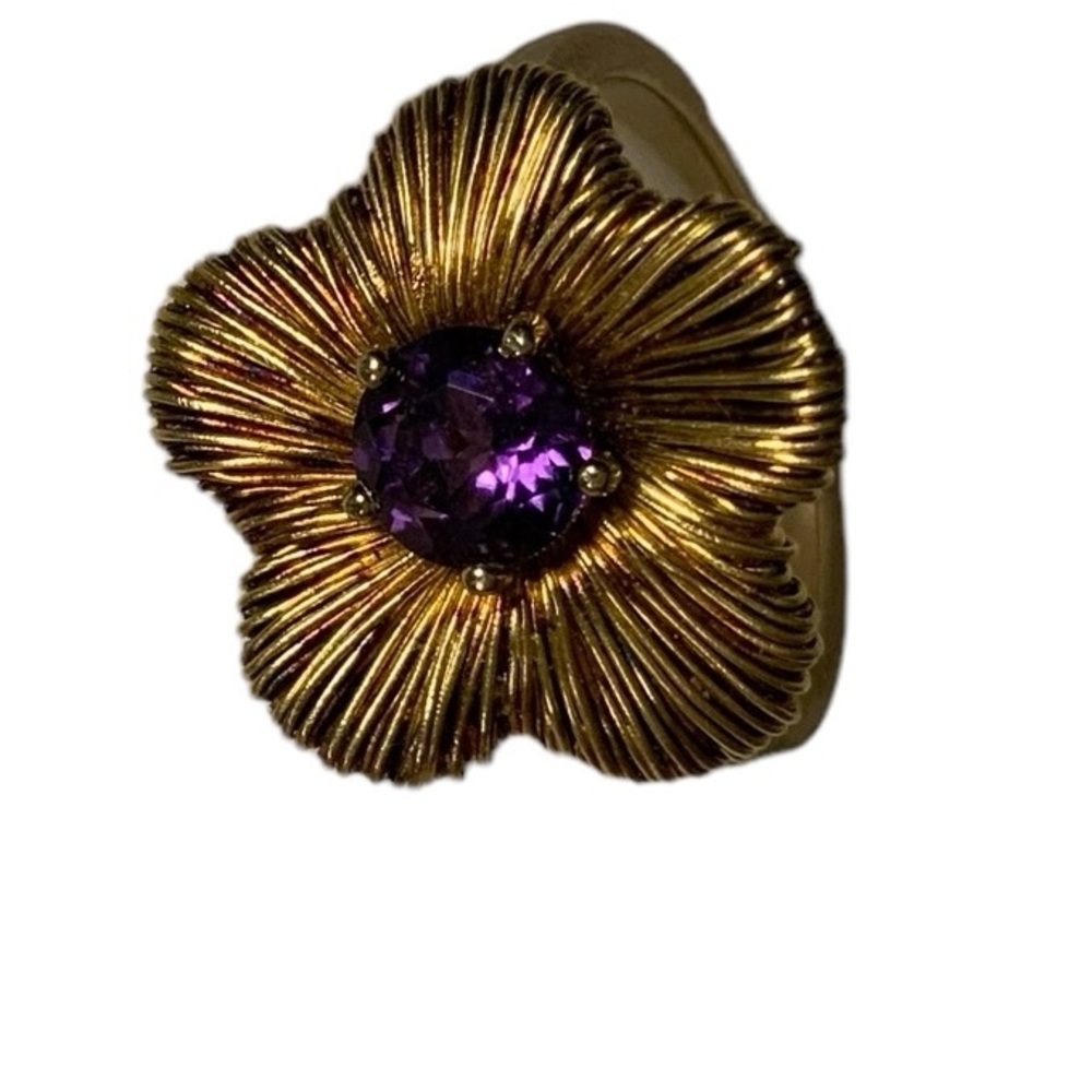Pasquale Bruni Penelope Amethyst 18K Yellow Gold Flower Ring Size 54 US 7